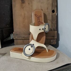 Zodiac Cream Slip On Flip Flop Sandals Artistic Earthy Boho Hippie Flair Size 8
